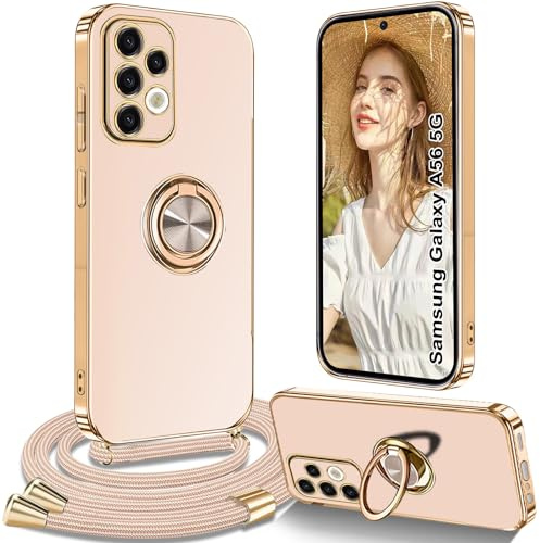 Yutwo Handykette für Samsung Galaxy A52/A52S Hülle mit Band, Hülle für Samsung Galaxy A52/A52S mit Kette Ständer Stoßfeste Schutzhülle mit Band, Rosa