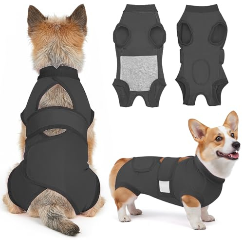 Eyein Hundebody Nach Op, Atmungsaktiver Verstellbarer Einteiler für weibliche und männliche Hunde, Anti-Lecken und Wundschutz, Alternative zu E-Kragen und Trichter nach Operationen, Dunkelgrau, 2XL