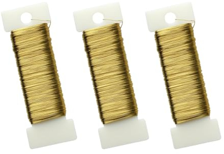 LONGERSIZHAN 3Rotoli Fil di Ferro 0,35mm x 50m, Dorato, per Fai da Te | Filo di ferro modellabile per ghirlande, composizioni floreali e artigianato. Flessibile e resistente.
