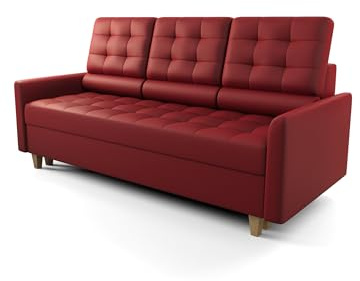 Schlafsofa Kongo 03, Sofa mit Schlaffunktion, Farbe: Rot, Kunstleder