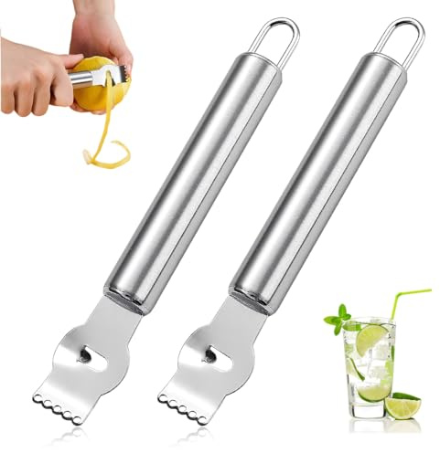 UYVPAER 2 Piezas Lemon Zester Peeler, Zester Profesional De Limón Con Cuchillo Canelle Rebanada De Limón De Acero Inoxidable Para Cócteles De Ginebra, Herramienta De Cocina