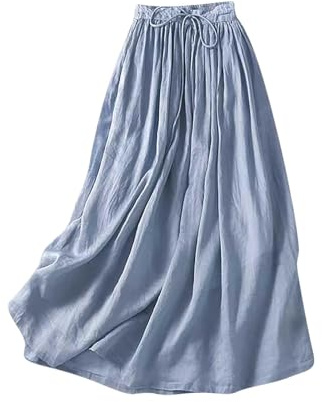 LHWHMA Rock Damen Sommer Leinen Einfarbig Midirock Mit Elastischer Taille Und Stilvoll Sommerrock Leicht Und Luftig Freizeitrock Einfarbige Damenrock Casual Sommer Röcke Für Frauen