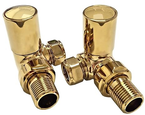 Radiator Valves for Central Heating (Pair) | Sizes and Colors for Designer Bathroom (Gold Corner)