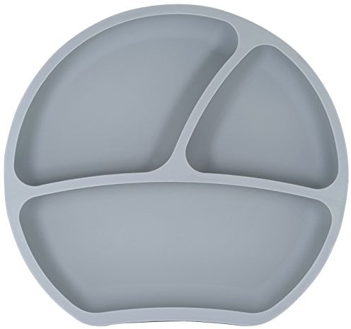 Kindsgut Teller, Esslernteller aus Silikon, guter Halt und rutschfest dank Saugnapf, frei von BPA und FDA-konform, Dunkelgrau