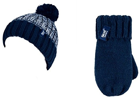 Wärmehalter für Kinder, Jungen und Mädchen, Thermo-Klassifizierung, Wintermütze und Handschuhe/Fäustlinge, passendes Set Gr. 3-6 Jahre , 05 Mütze mit Bommeln, Marineblau