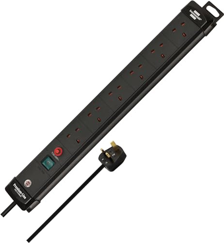 Brennenstuhl Premium-Line 6-way Extension Lead (Power Strip with Safety Fuse Button, 3m cable, Made in Germany) black