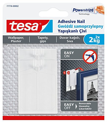 Tesa 77776 – 00002 – 00 extraíble adhesivo uñas para colgar fotos en papel pintado, color blanco