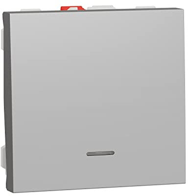 Schneider Electric NU320630N New Unica, Pulsador Interruptor de 2 Módulos, Señal. LED, Prod. Sostenible Green Premium, Instalación Fácil- Aluminio