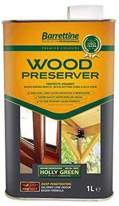 2 x 1L Wood Preserver Holly Green Barrettine Premier Wood Preserver Stain Treatment Protection Exterior