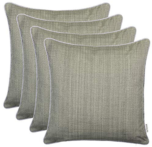 Brandsseller 4er Set Outdoor Kissen 45x45 cm – Wetterfeste Zierkissen mit Paspel in Leinenoptik – Wasserabweisende Gartenkissen & Dekokissen für draußen – Sofakissen für Balkon & Terrasse - Taupe