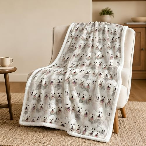 BlessLiving Soft Bichon Frise Throw Blanket, Dog Owners Gift, 50x60 | Cute Puppy Plush Sherpa Fleece Blanket Reversible Warm Fluffy for Sofa Couch Bed Travel Animal Lover Nice Home Decor
