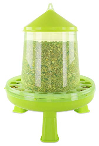 Futterautomat mit Füßen mit 2, 4, 8, 12 und 16 kg grün I Hühner, Geflügel Futterspender I Automatischer Spender für Hühnerfutter I Futterstation aufhängbar I Wasserdichter Automat (8 kg)