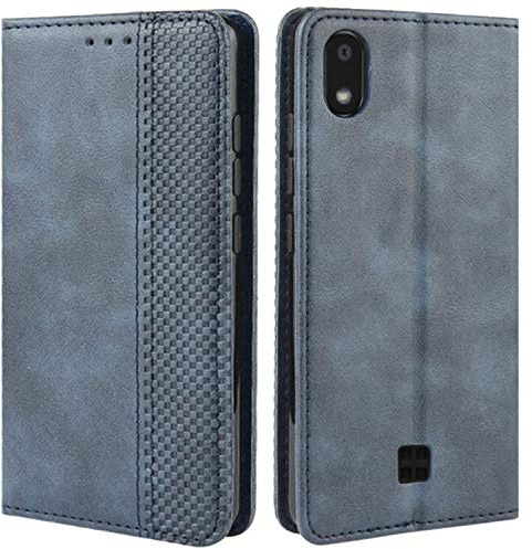 HualuBro Handyhülle für LG K20 2019 Hülle, Retro Leder Brieftasche Tasche Schutzhülle Handytasche LederHülle Flip Case Cover für LG K20 2019 - Blau