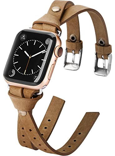 Minyee Leather Bands Compatible with Apple Watch Band 38mm 40mm 41mm 42mm 44mm 45mm 49mm(Ultra) Women, Double Knotted Fasten with Rivet Stylish Dressy Strap for iWatch Bands Series 8 SE 7 6 5 4 3 2 1