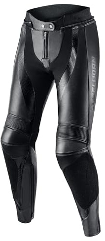 REBELHORN Rebel Lady Pantalon de Moto en Cuir pour Femme Genoux et Protection des Hanches Kevlar Renforts Ventilation Panneaux élastiques