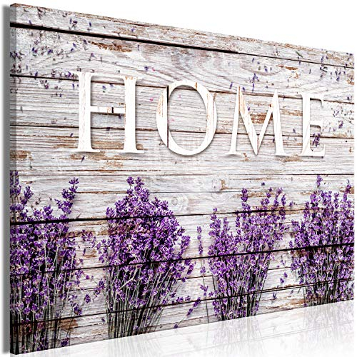 murando - Bilder Home Spruch 90x60 cm Vlies Leinwandbild 1 tlg Kunstdruck modern Wandbilder XXL Wanddekoration Design Wand Bild - Lavendel Blumen Holzoptik Haus Vintage m-C-0416-b-a