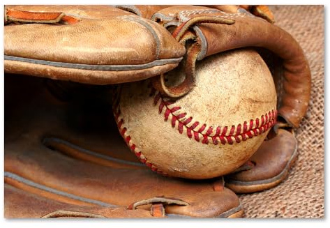 Postereck - 0126 - Baseball, Handschuh Ball MLB USA Sport Spiel - Wandposter Fotoposter Bilder Wandbild Wandbilder - Leinwand - 100,0 cm x 75,0 cm
