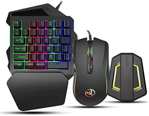 Topiky Einhand-RGB-Gaming-Tastatur und -Maus-Kombination mit Konverter, 3200 DPI-Maus, 35-Tasten-Gaming-Tastaturadapter-Basissatz Set für/X-One/für PS3 / X-360 / für Switch