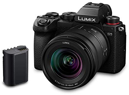 Panasonic LUMIX DC-S5AM - Cámara Evil de 24 MP (Estabilizador Óptico de 5 Ejes, Visor OLED, RAW, Wi-Fi, 4K), Objetivo Lumix 20-60mm y Batería Lumix BLK22, Negro