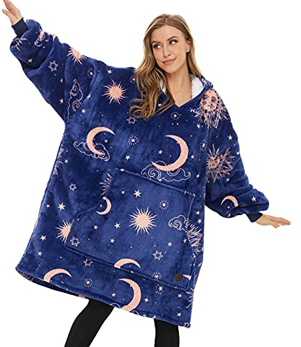 THREE POODLE Felpa Coperta Oversize Donna,Felpa Pile Giganti Coperta con Maniche e Cappuccio, Coperta pile con Maniche, Felpe di Pile Taglia Unica