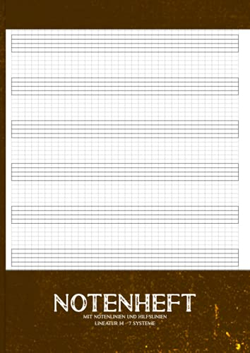 Notenheft mit Notenlinien und Hilfslinien: A4 Für Das Gleichmäßige Schreiben Und Lernen Von Noten - Für Musiker Und Schüler Zum Schreiben Und Lernen ... A4 MIT Hilfslinien (Kästchen Hintergrund)