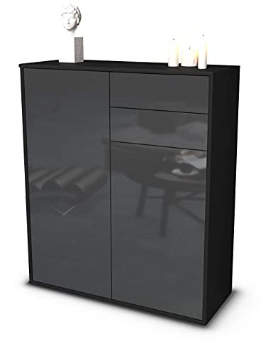 Stil.Zeit Highboard Lisann, Korpus anthrazit matt, Front Hochglanz-Design Graphit (92x108x35cm), Push-to-Open Technik & Leichtlaufschienen