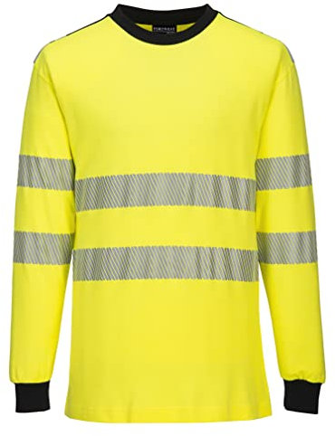 Portwest FR701 PW3 Flame Resistant Class 3 Hi-Vis Reflective Long Sleeve T-Shirt Yellow/Black, S