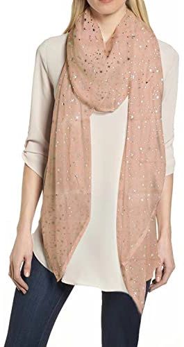 Lina & Lily Écharpe Châle Foulard Femme Imprimé Étoiles (Rose Clair + Argent)