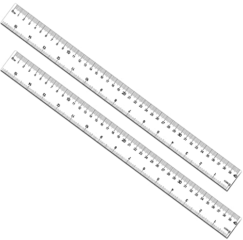 2 Stück 40 cm Lineal aus Kunststoff, gerades Lineal, Kunststoff-Messwerkzeug, transparentes Lineal, Kontruktionslineale (transparent, 39.5 cm)