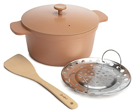 Goodful All-In-One Topf, mehrlagig, antihaftbeschichtet, Hochleistungsguss-Dutch Oven mit passendem Deckel, Bräter und Pfannenwender, ohne PFOA, spülmaschinenfestes Kochgeschirr, 4,7 Quart, Terrakotta