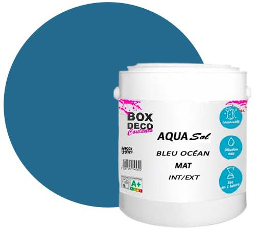 Peinture Sol extérieur/intérieur acrylique haute résistance aspect mat Aqua Sol - 5Kg, Bleu Océan