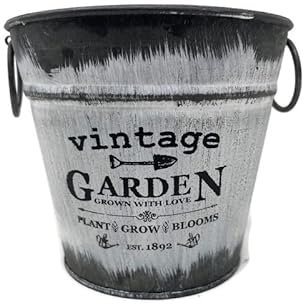 Small Vintage Garden Tin Pail - 12.5 x 14cm - Flower Plant Herb Planter Vase