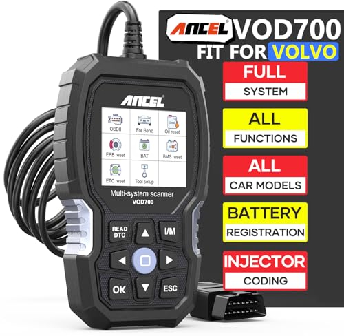 ANCEL VOD700 OBD2 Diagnosegerät Fit für Volvo Fahrzeuge, Vollständige Systeme Volle Funktion Auto Auslesegerät, Fehlercodes Auslesen und Löschen mit Öl EPB ABS SRS SAS TMPS Fuel Pump BAT BAS Reset