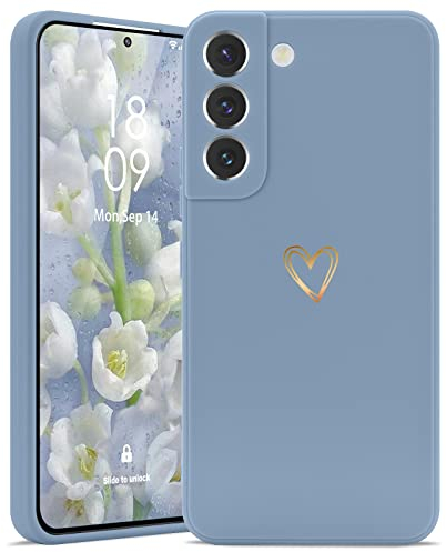 Wirvyuer Kompatibel mit Samsung Galaxy S22 5G Hülle Mädchen Handyhülle Gold Liebesherz Weich Silikon Case Süßes Gold Love Slim Stoßfest Schutzhülle für Samsung S22 5G Grau