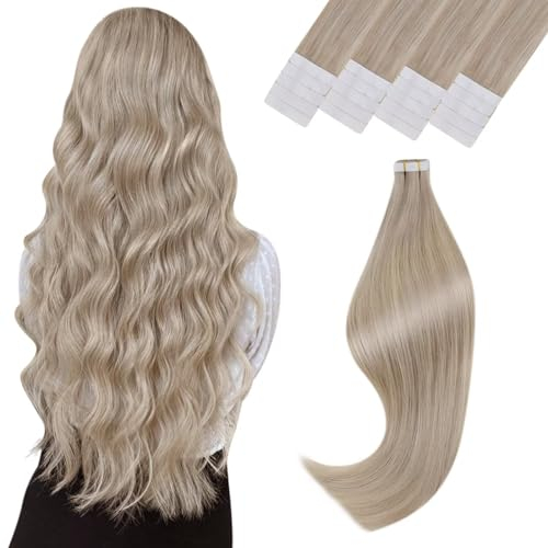 Vivien Tape in Extensions Echthaar Blond Highlight Echthaar Extensions Tape in Blond Haarverlängerungen Remy Glatt 30g 20Pcs 50g