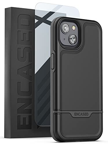 ENCASED [Mil-Spec Rebel Series Designed for iPhone 14 PLUS Case with Tempered Screen Protector, Ultra Shockproof Military Grade [10Ft Drop Rated] Dual Hybrid Heavy-duty Rugged Phone Cover (Black)