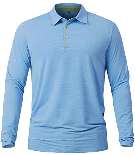 CARWORNIC Men's Lightweight Golf Polo Tops Quick Dry Long Sleeve Sports Running T-Shirt Outdoor Fishing Hiking Shirts Breathable Gym Workout Tennis Tee Tops Blue