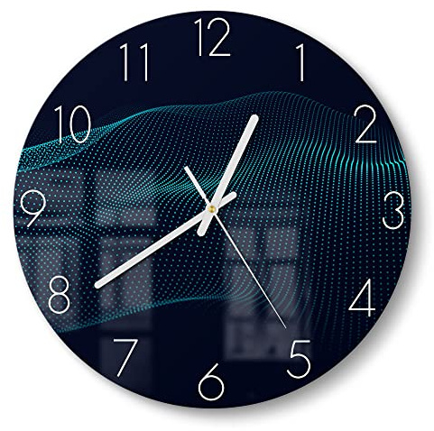DEQORI Glasuhr | rund Ø 30 cm | Motiv Virtuelles Punktegeflecht | ausgefallene leise Design Uhr aus Glas | Wanduhr für Wohnzimmer & Küche | moderne Hingucker Uhr für die Wand