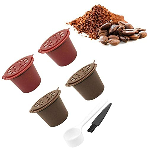 4 filtros de cápsulas de café reutilizables para cafetera Nespresso con cepillo, cuchara, cápsula, juego de café