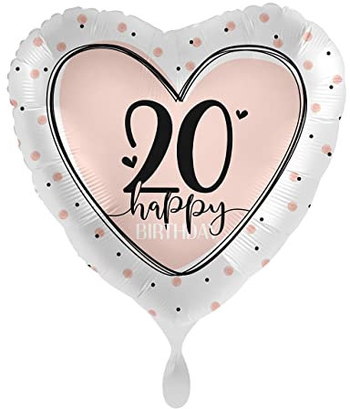 Folienballon 20. Geburtstag Ballon Zahl 20 -Made in EU - Luftballon 20 Geburtstag Rosa Creme Herzballon 20 Happy Birthday, Helium geeignet