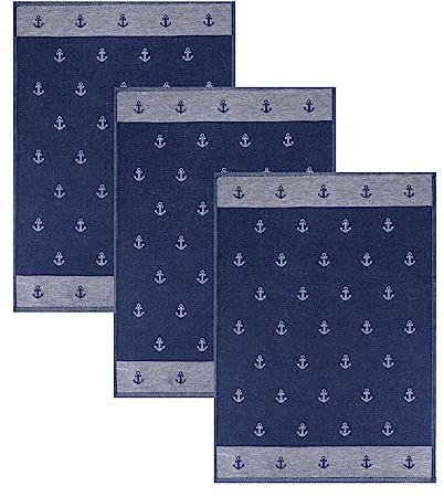Kracht Geschirrtuch Anker 3er-Pack Halbleinen dunkelblau Größe 50x70 cm
