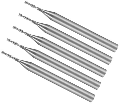 CoCud Fresas de Extremo En Espiral Vástago de 1/8 1mm x 6mm Carburo Sólido de 2 Flautas para Fresadoras CNC - (Uso: para Contrachapado Madera Plástico) 5 Piezas