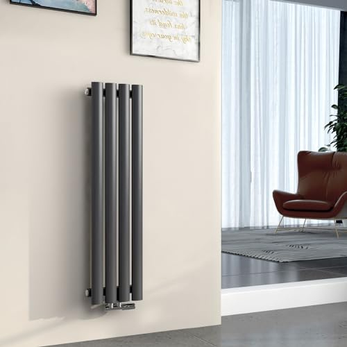 EMKE Heizkörper Klein 900x240mm, Oval Vertikal Heizkörper Einlagig Röhrenheizkörper Mittelanschluss Heizung Anthrazit 266W