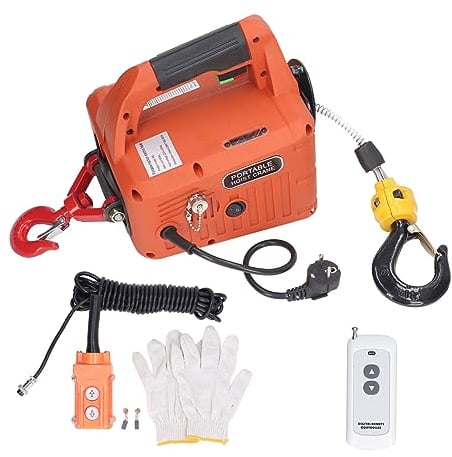 Elektrische Seilwinde, 500KG Elektronischer Seilzug Hebezug mit Kabellose Fernbedienung Überlastungsschutz 7.6M Maximale Hubhöhe 1500W (EU-Stecker 220 V)