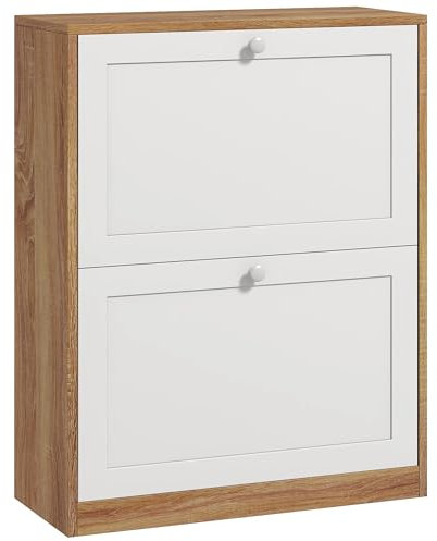 HOMCOM Scarpiera Slim con 3 Ripiani Regolabili a 2 Livelli o Rimovibili per 12 Paia, Mobile Scarpiera in Truciolato e MDF Salvaspazio, 60x24.5x75.5 cm, Bianco e Rovere