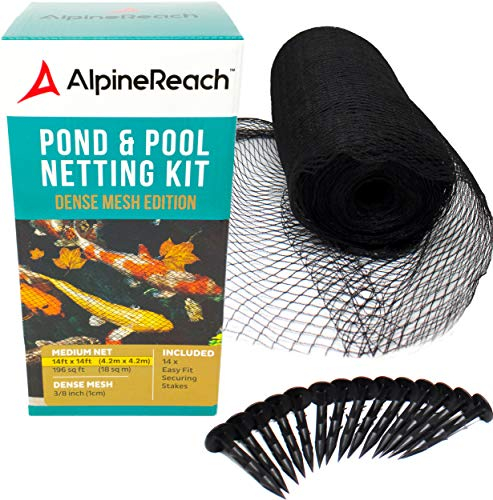 AlpineReach Koi Pond Netting Kit 2m x 3m Black Heavy Duty Woven Fine Mesh Net Cover for Leaves - Protects Koi Fish from Blue Heron Birds Cats Predators UV Protection - Reusable & Stakes Included