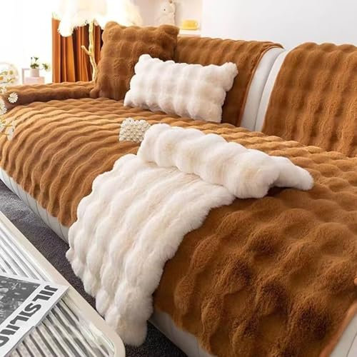 Gluhbirnen Kaninchen Plüsch Sofabezug, Sofa überwurfdecke, Sofa Überwurf, Sofaschoner rutschfest, Warmer Super Weicher Plush Sofabezug, Karamellfarbe, 70 * 70CM