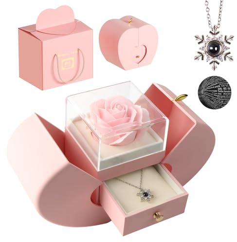 Suewidfay Preserved Eternal Rose Gift For Women, Forever Rose Present With I Love You Necklace in 100 Languages, Gifts For Her,Mum,Wife,Girlfriend On Birthday, Anniversary, Valentine's Day, Christmas