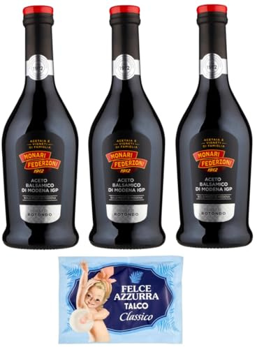 3er-Pack Monari Federzoni Aceto Balsamico di Modena I.G.P.Gusto Rotondo,Balsamico-Essig aus Modena I.G.P.,500ml Glasflasche + 1er-Pack Kostenlos Felce Azzurra Talkumpuder, 100g-Beutel