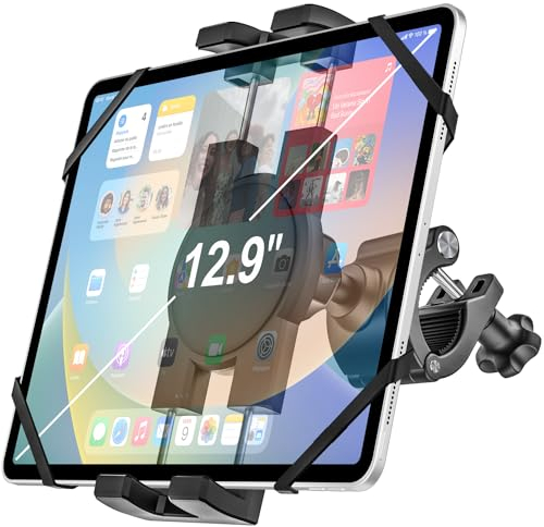 woleyi Spin Bike Tablet Holder - Treadmill Tablet Mount Handlebar Clamp for Indoor Bike Peloton, Stationary Bike, Exercise Bicycle Clip for 4.7-13 Tablet iPad Pro/Air/Mini, Galaxy Tab, Fire, iPhone